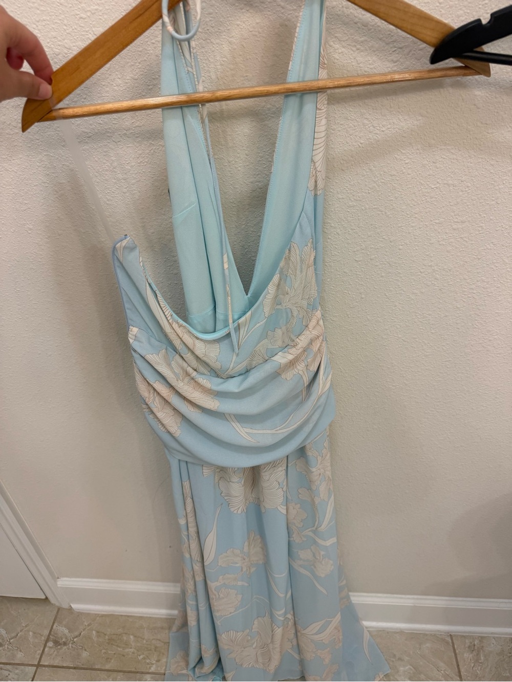 In Bloom Light Blue Halter Maxi Dress with Cream Floral Accents - Picture 7 of 7
